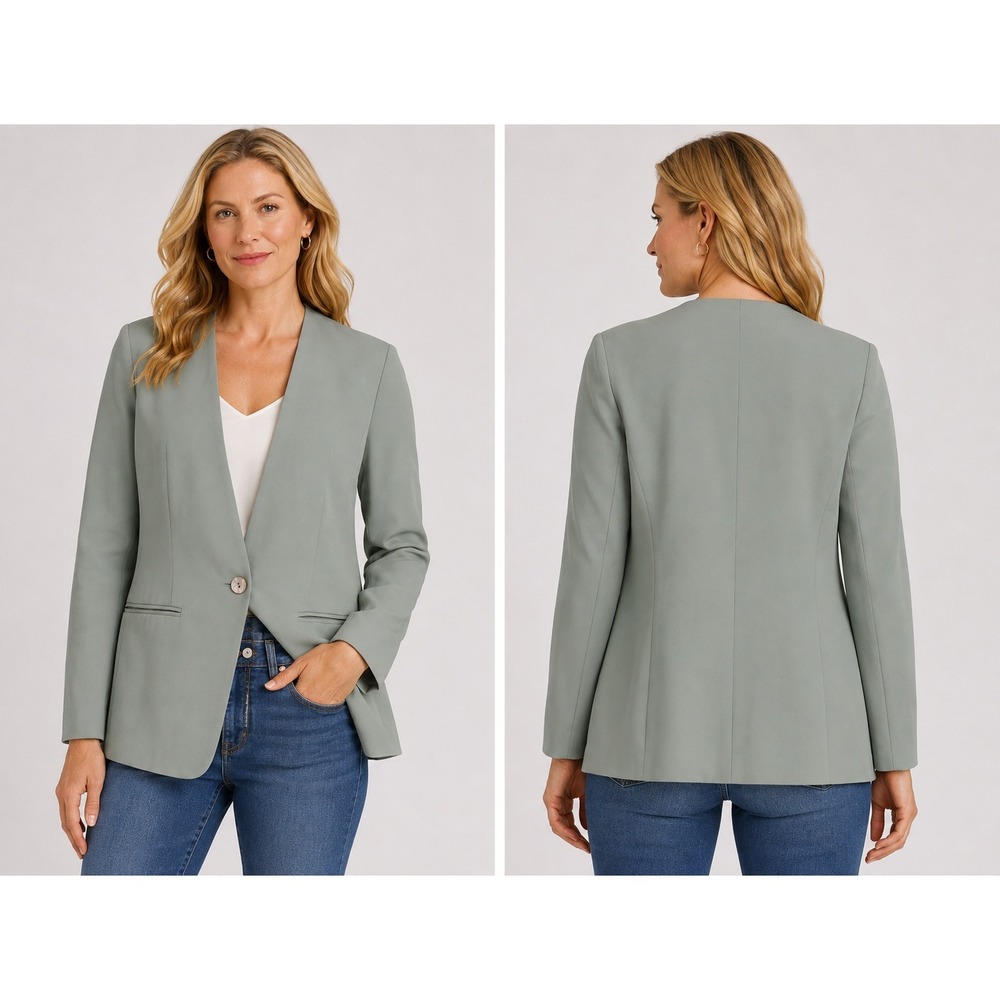 Vintage Talbots Blazer Sz. 10 Sage Green 100% Silk Collarless Single Button Y2K